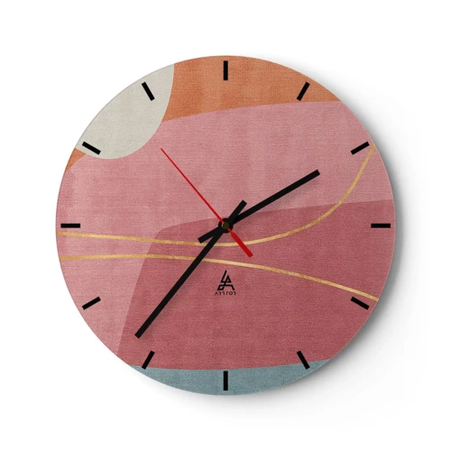 Wall clock - Clock on glass - Pastel Composition with a Golden Note - 30x30 cm