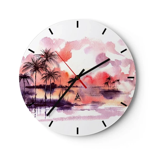 Wall clock - Clock on glass - Peace of Tropics in Red - 30x30 cm