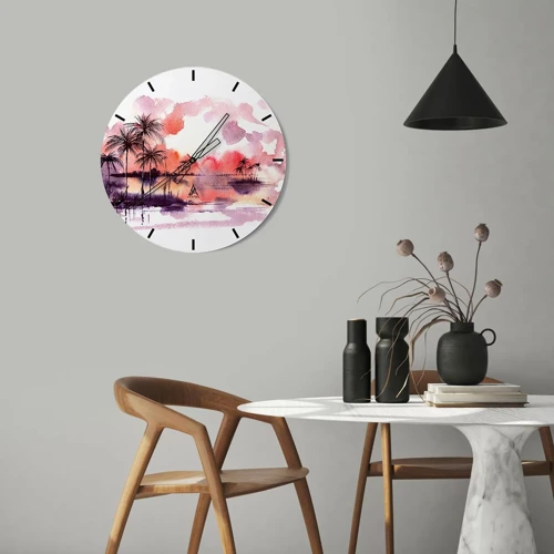 Wall clock - Clock on glass - Peace of Tropics in Red - 30x30 cm