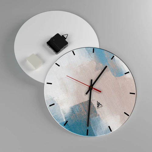 Wall clock - Clock on glass - Pink Abstract with a Blue Curtain - 30x30 cm