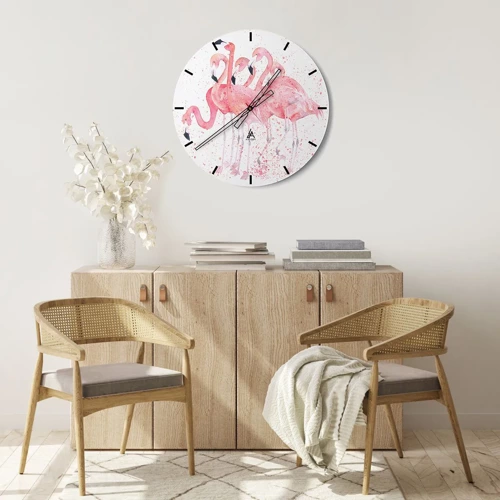 Wall clock - Clock on glass - Pink Power - 30x30 cm