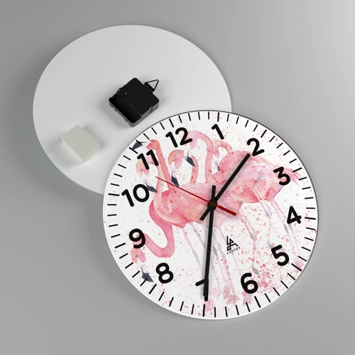 Wall clock - Clock on glass - Pink Power - 30x30 cm