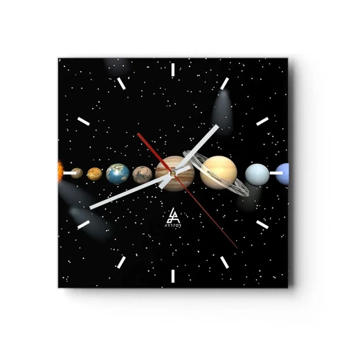 Wall clock - Clock on glass - Planets are Revolving - 30x30 cm