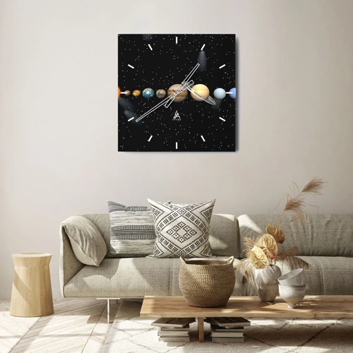 Wall clock - Clock on glass - Planets are Revolving - 30x30 cm