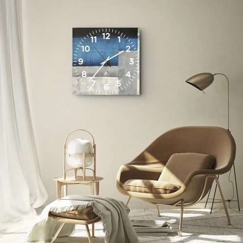 Wall clock - Clock on glass - Poetic Composition of Blue and Grey - 30x30 cm