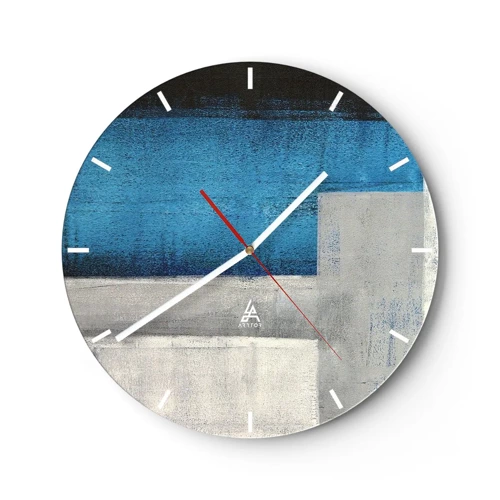 Wall clock - Clock on glass - Poetic Composition of Blue and Grey - 30x30 cm