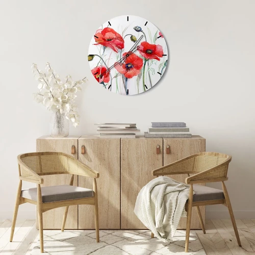 Wall clock - Clock on glass - Polish Flowers - 30x30 cm