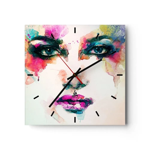 Wall clock - Clock on glass - Portrait Painted by a Rainbow - 30x30 cm