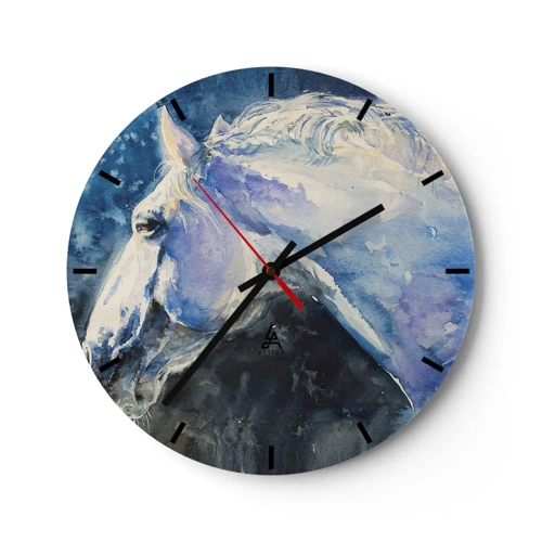 Wall clock - Clock on glass - Portrait in Blue Light - 30x30 cm