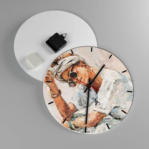 Wall clock - Clock on glass - Portrait in Full Sun - 30x30 cm