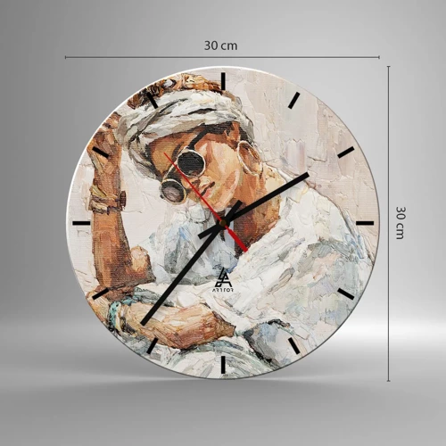 Wall clock - Clock on glass - Portrait in Full Sun - 30x30 cm