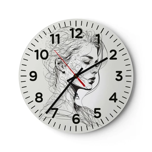 Wall clock - Clock on glass - Portrait in Thoughts - 30x30 cm