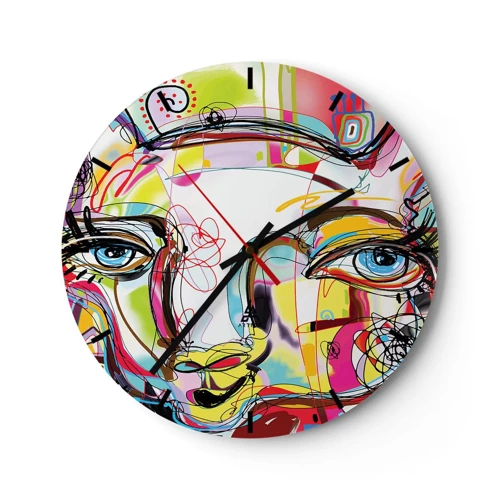 Wall clock - Clock on glass - Pretty Mama Cat - 30x30 cm