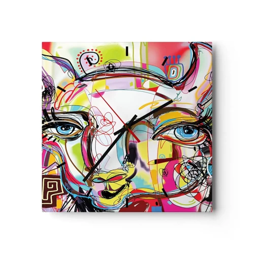 Wall clock - Clock on glass - Pretty Mama Cat - 40x40 cm