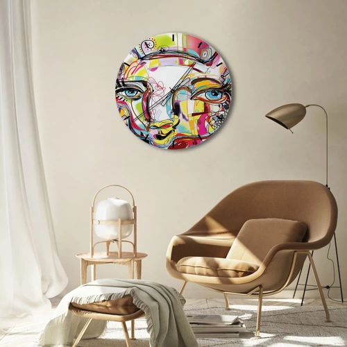 Wall clock - Clock on glass - Pretty Mama Cat - 40x40 cm