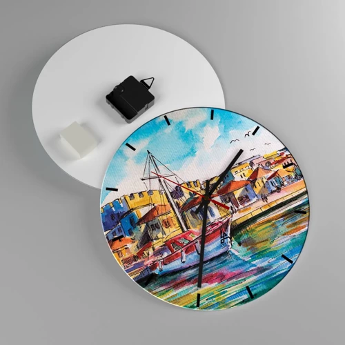 Wall clock - Clock on glass - Rainbow Afternoon - 30x30 cm