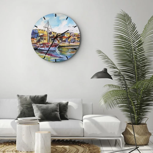 Wall clock - Clock on glass - Rainbow Afternoon - 30x30 cm