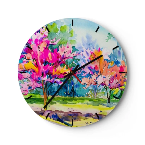 Wall clock - Clock on glass - Rainbow Garden in Spring Light - 30x30 cm