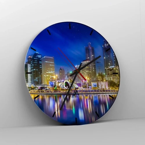 Wall clock - Clock on glass - Rainbow Night of a Metropolis - 30x30 cm
