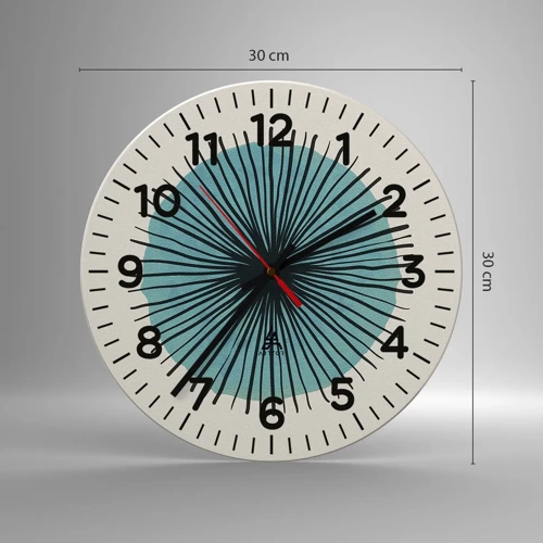 Wall clock - Clock on glass - Rays on Blue - 30x30 cm