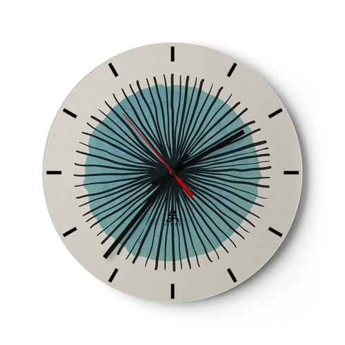 Wall clock - Clock on glass - Rays on Blue - 30x30 cm