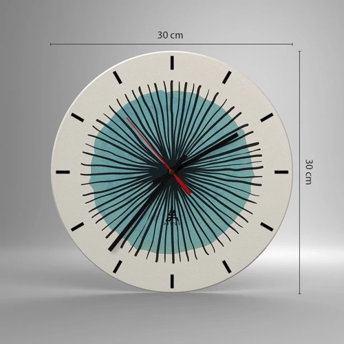 Wall clock - Clock on glass - Rays on Blue - 30x30 cm