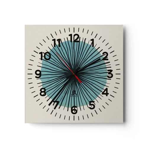 Wall clock - Clock on glass - Rays on Blue - 40x40 cm