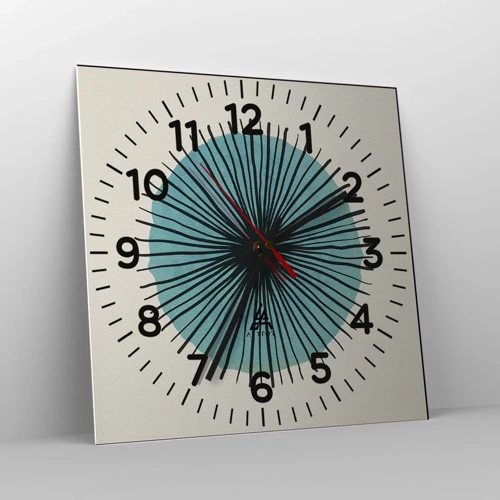 Wall clock - Clock on glass - Rays on Blue - 40x40 cm