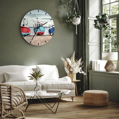 Wall clock - Clock on glass - Ready for Fishing - 30x30 cm