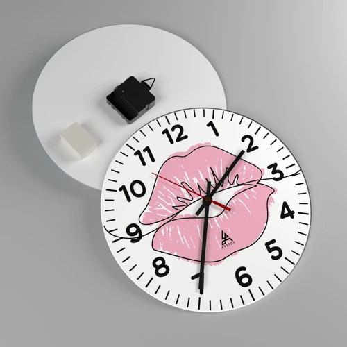 Wall clock - Clock on glass - Ready for a Kiss? - 30x30 cm