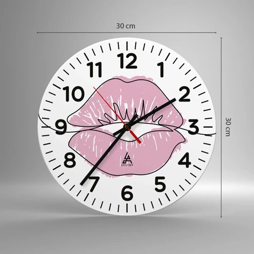 Wall clock - Clock on glass - Ready for a Kiss? - 30x30 cm