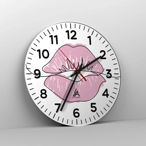 Wall clock - Clock on glass - Ready for a Kiss? - 30x30 cm