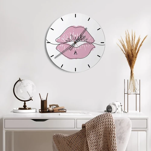 Wall clock - Clock on glass - Ready for a Kiss? - 30x30 cm