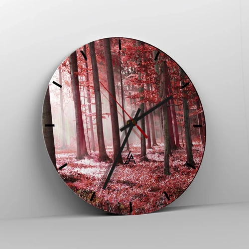 Wall clock - Clock on glass - Red Equally Beautiful - 40x40 cm