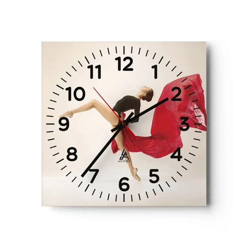 Wall clock - Clock on glass - Red and Black - 40x40 cm