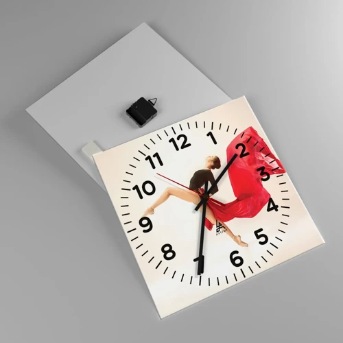Wall clock - Clock on glass - Red and Black - 40x40 cm