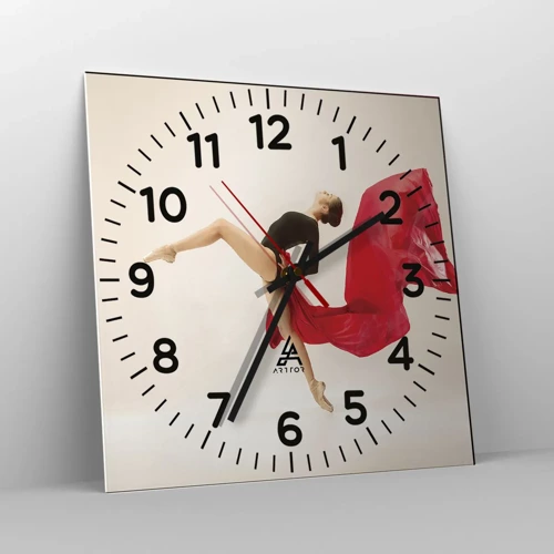 Wall clock - Clock on glass - Red and Black - 40x40 cm