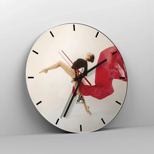 Wall clock - Clock on glass - Red and Black - 40x40 cm