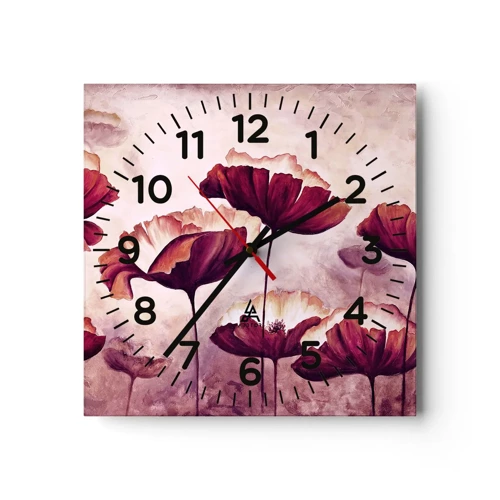 Wall clock - Clock on glass - Red and White Flake - 30x30 cm