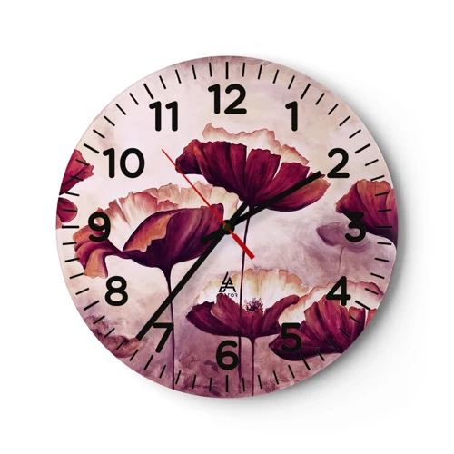 Wall clock - Clock on glass - Red and White Flake - 30x30 cm