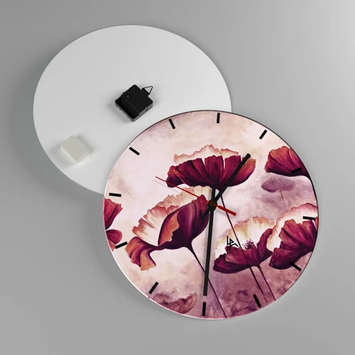 Wall clock - Clock on glass - Red and White Flake - 40x40 cm