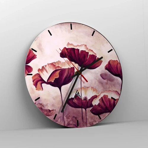 Wall clock - Clock on glass - Red and White Flake - 40x40 cm