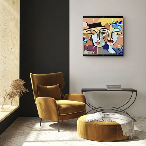 Wall clock - Clock on glass - Rendez-vous Picasso Style - 40x40 cm