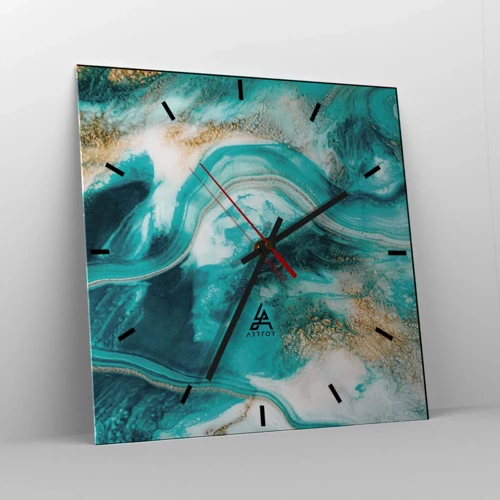 Wall clock - Clock on glass - River of Gold - 30x30 cm