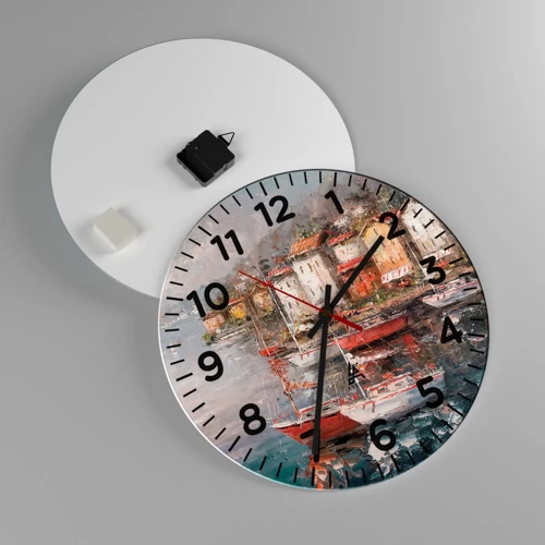 Wall clock - Clock on glass - Romantic Marina - 40x40 cm