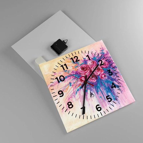 Wall clock - Clock on glass - Rose Fountain - 30x30 cm