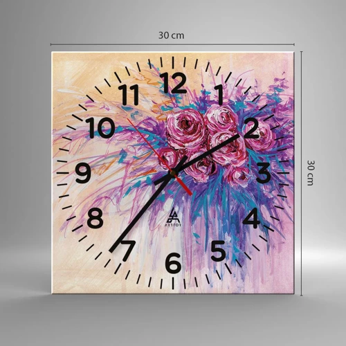 Wall clock - Clock on glass - Rose Fountain - 30x30 cm