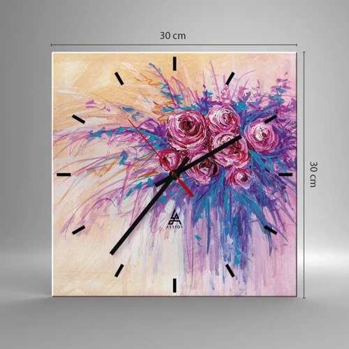 Wall clock - Clock on glass - Rose Fountain - 30x30 cm