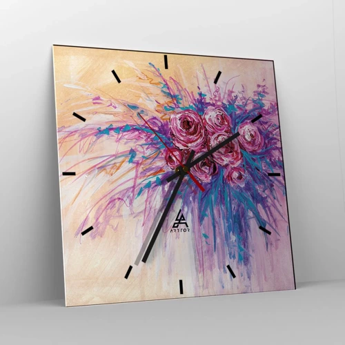 Wall clock - Clock on glass - Rose Fountain - 30x30 cm