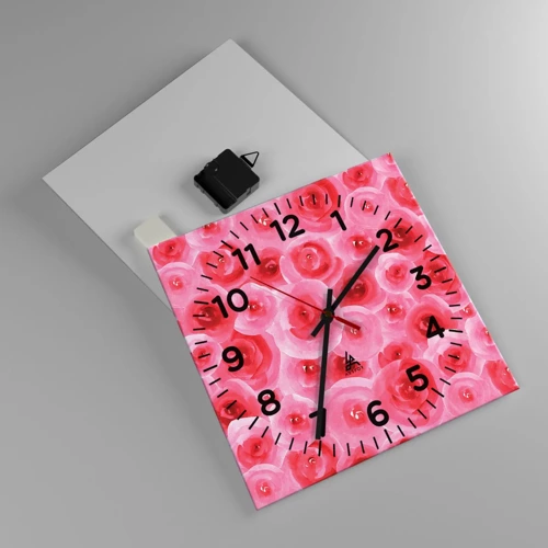 Wall clock - Clock on glass - Roses at the Bottom and at the Top - 30x30 cm